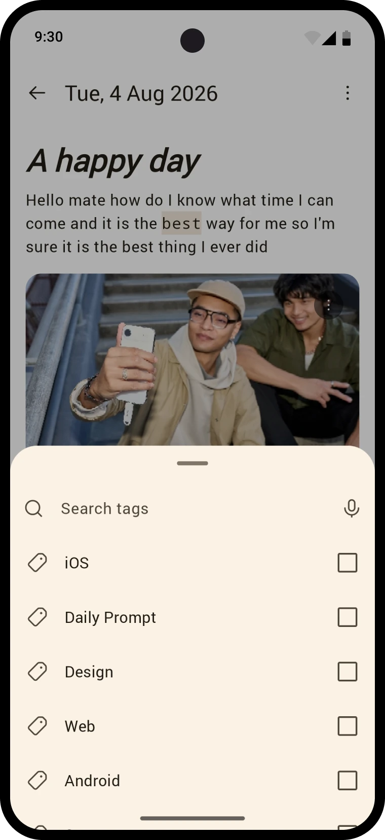 The tag picker sheet