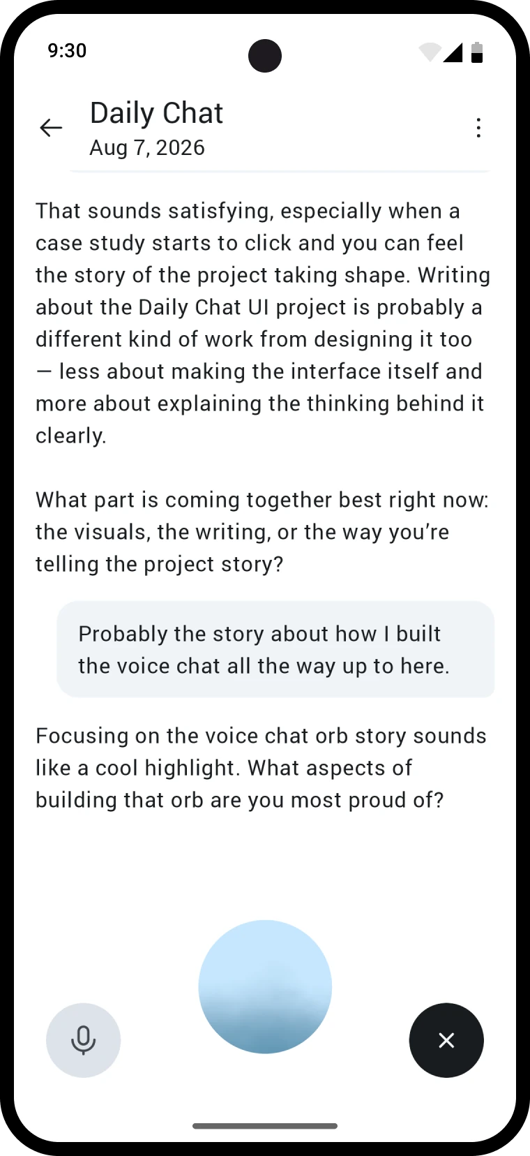 The orb in blue while the user speaks