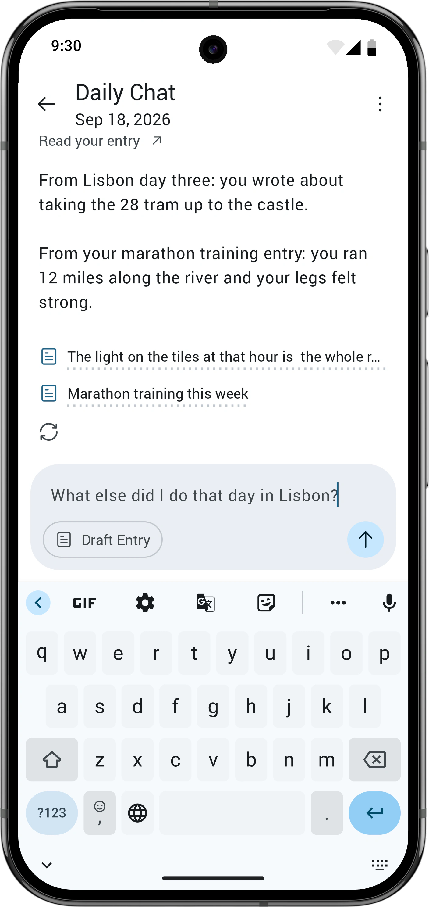 Daily Chat showing status lines for tools used during a conversation