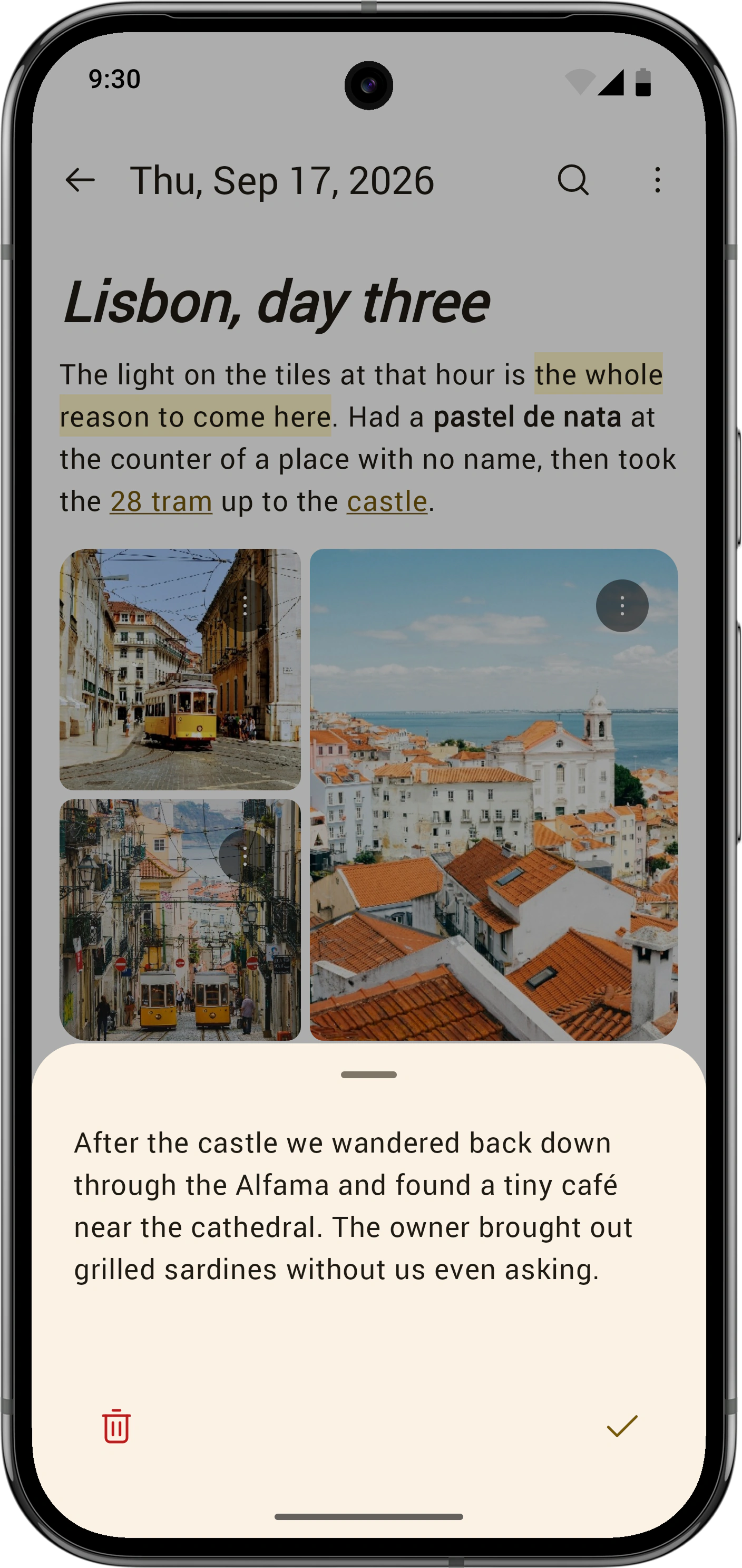 Dictated text in a sheet with controls to discard or accept it