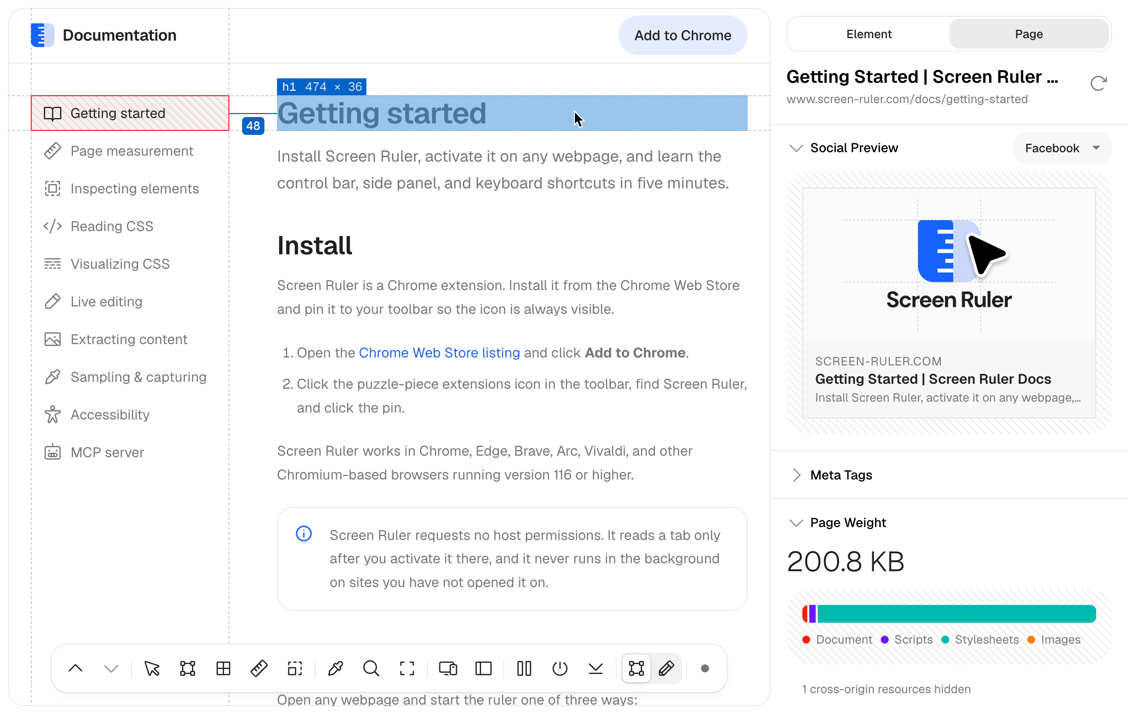 Screen Ruler: measuring a webpage