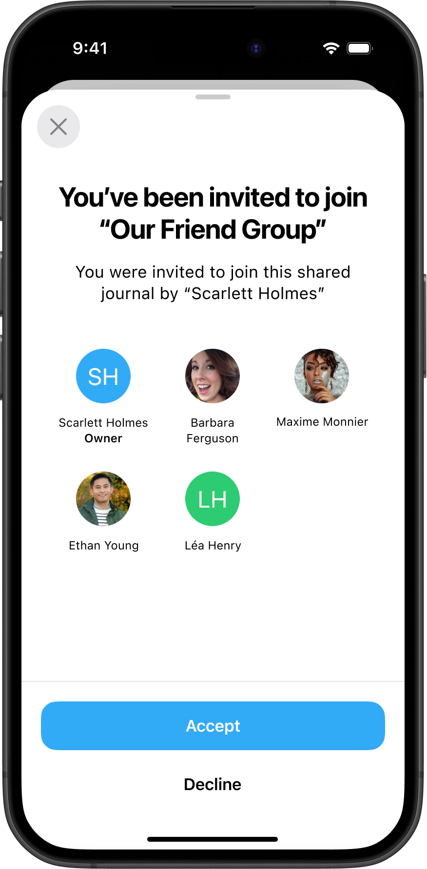 An invitation showing the journal name and its members