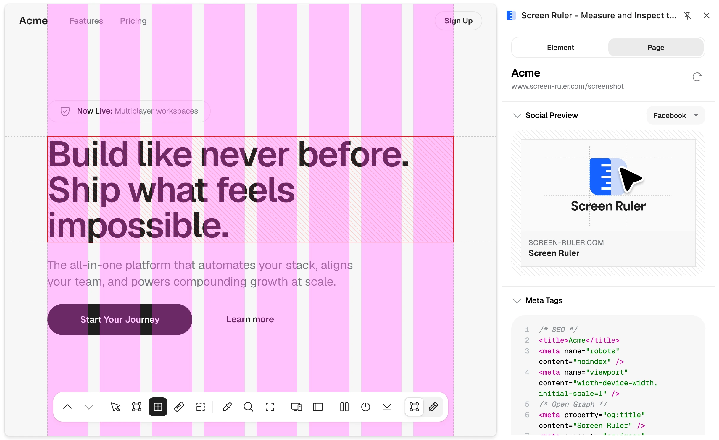 Layout grid overlaid on a page