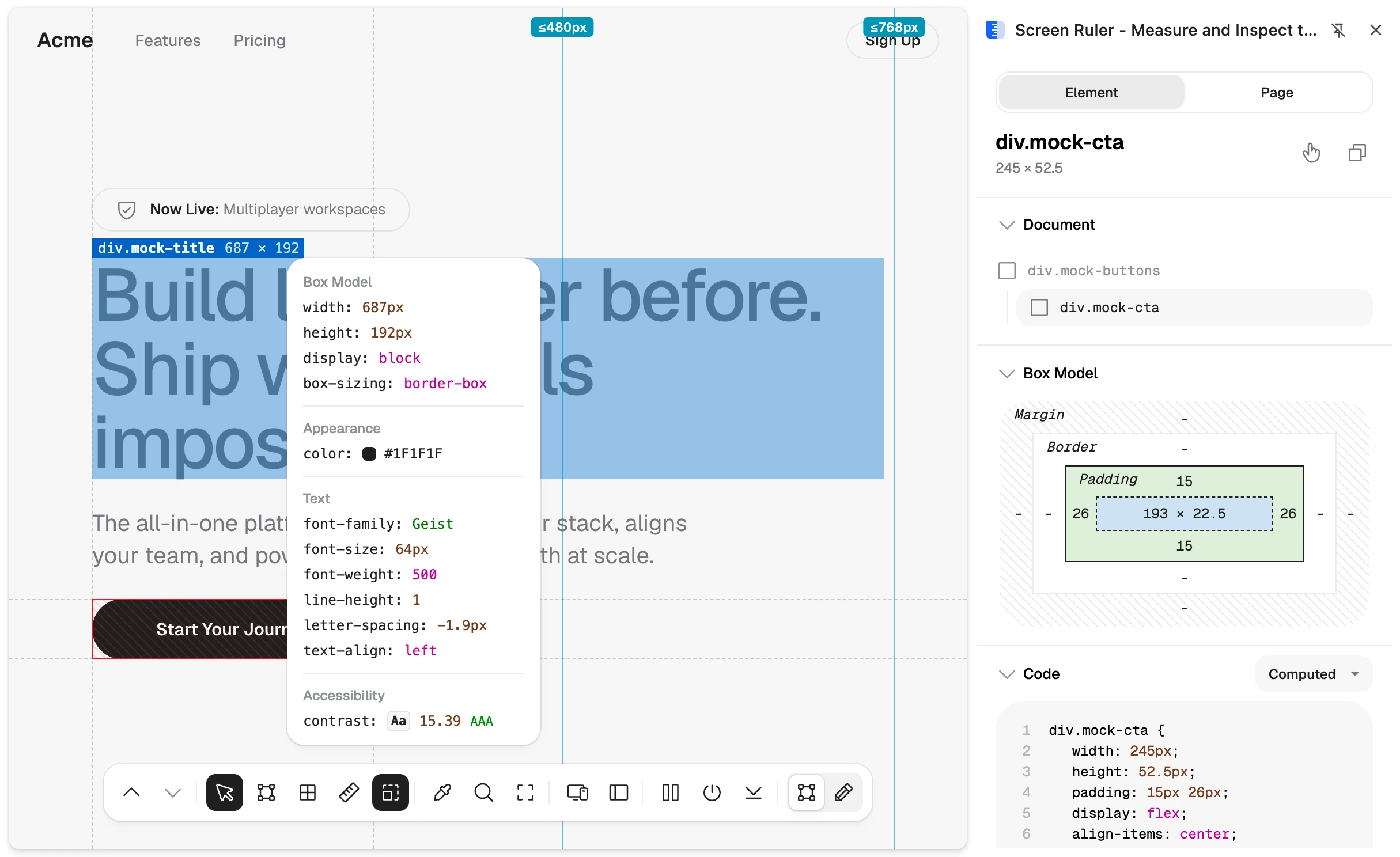 Measuring distances between elements on a live page