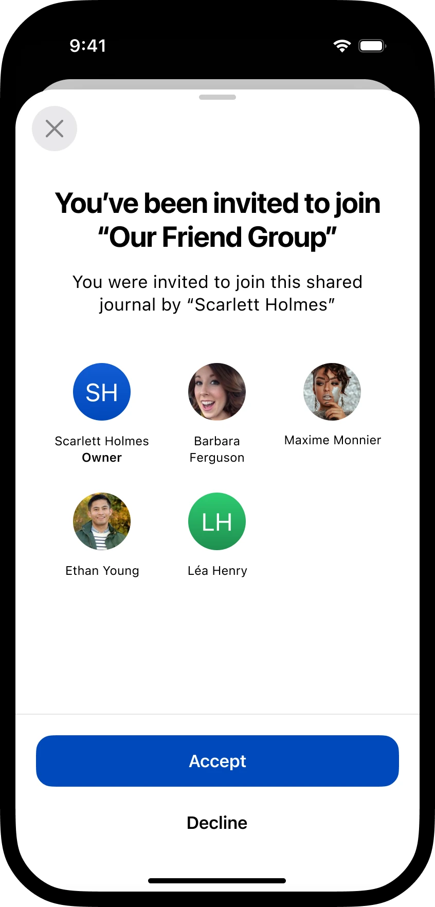 Receiving a shared journal invitation