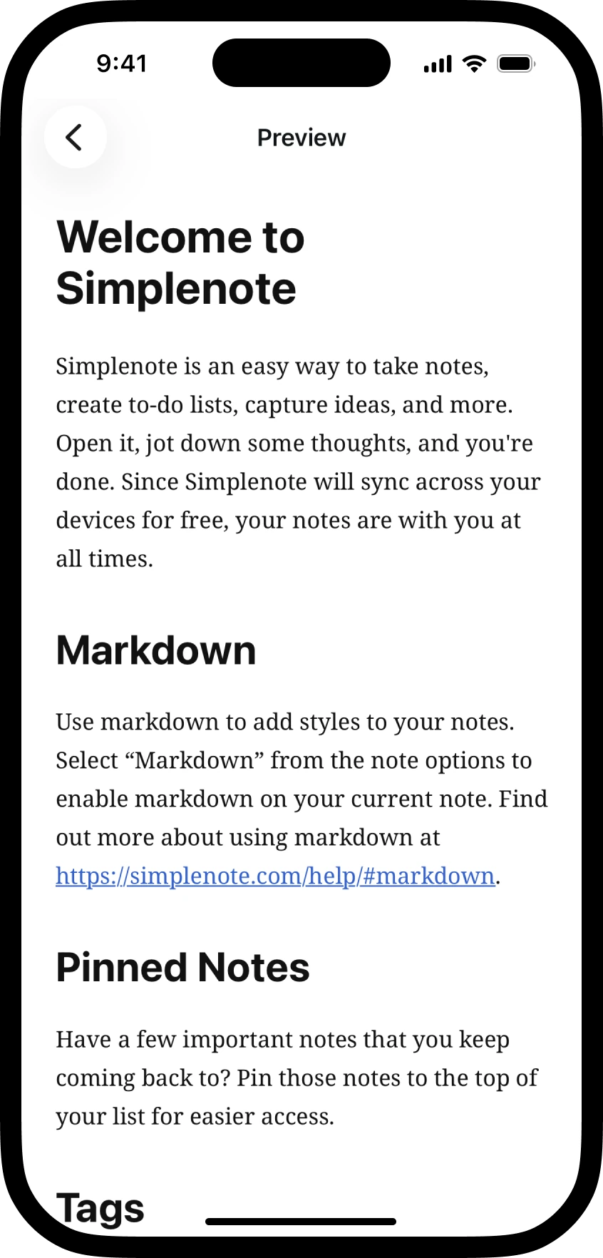 The same note rendered in markdown preview