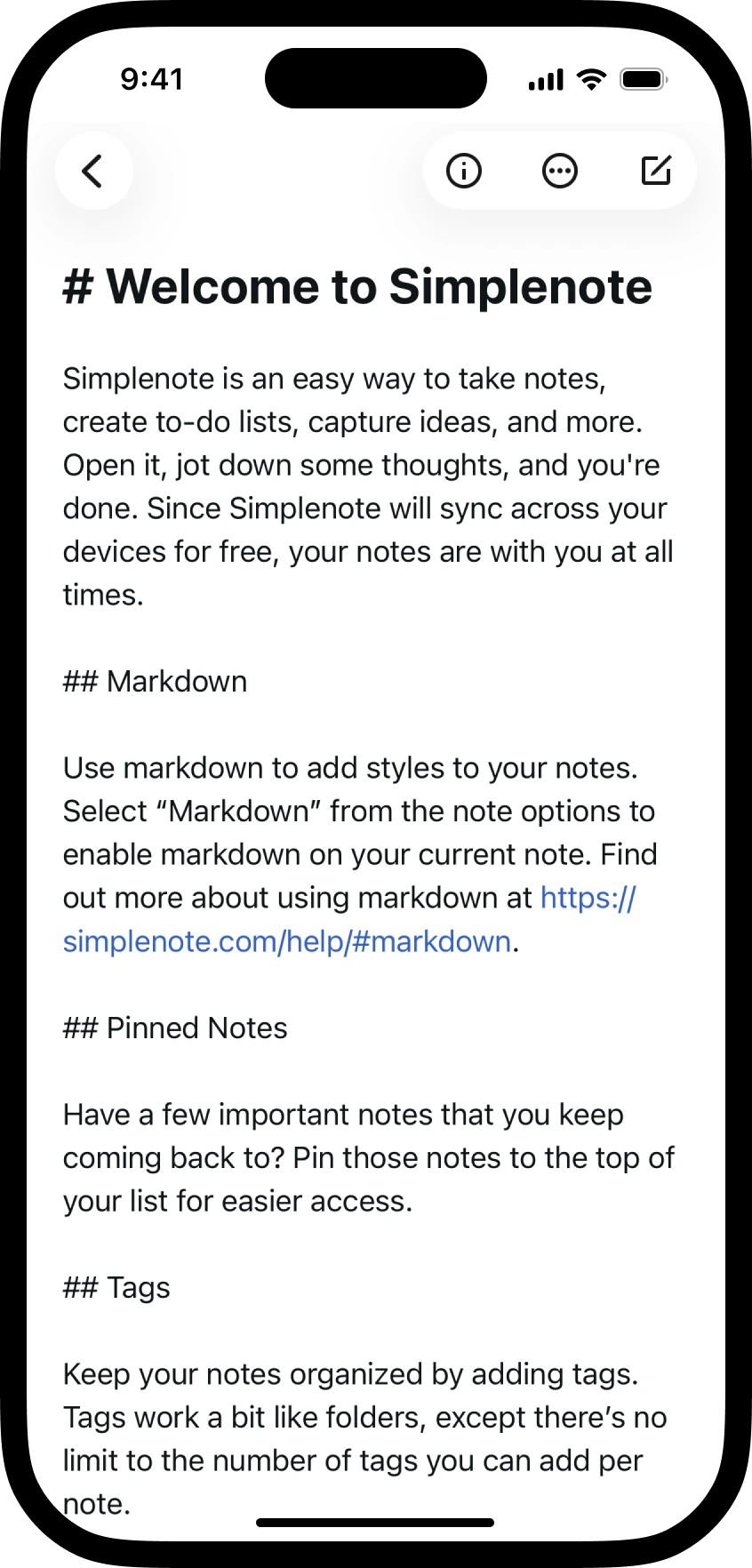 Editing a note in markdown