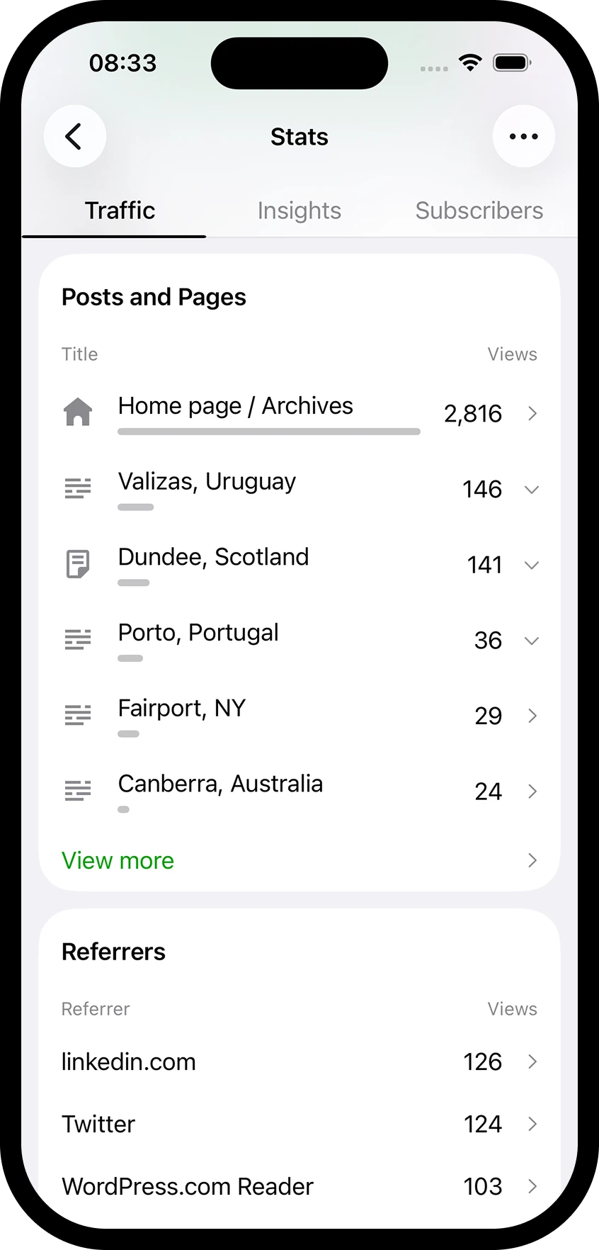 Posts and Pages with bar rows